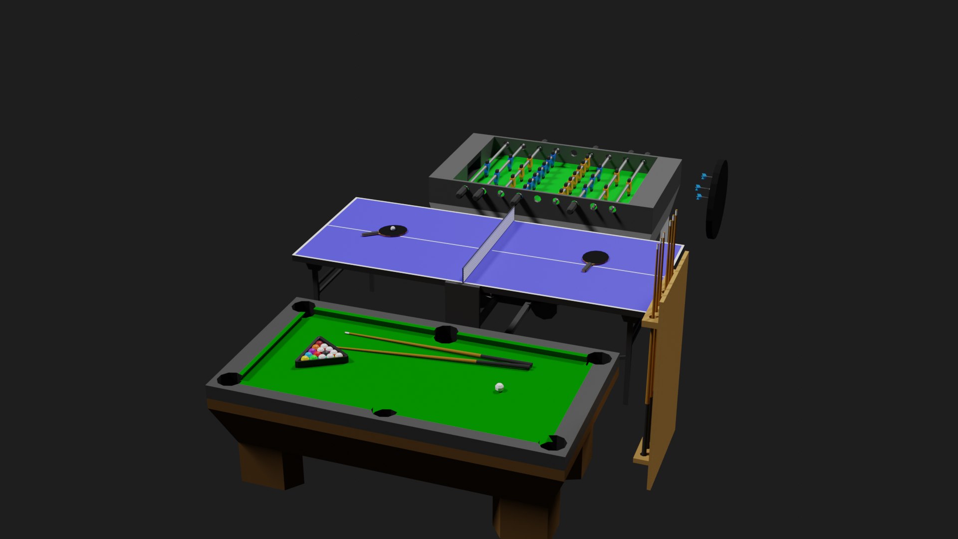 Lowpoly Pub Game Set Pool-Table Tabletennis Tablesoccer Darts 3D Model ...