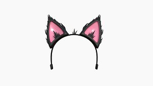Furry Ears Tiara A01 Black - Headband Character Design 3D model