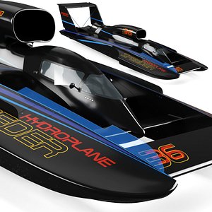 3D Jet Hydroplane Racing Boat Black Simplified