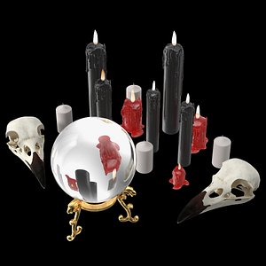 Mystic Seance Setup with Candles and Bird Skulls