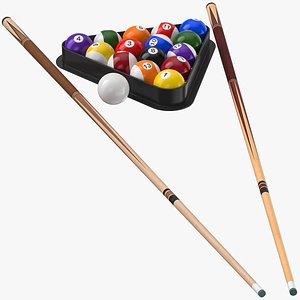 Billiards Balls And Cue Sticks 3D model