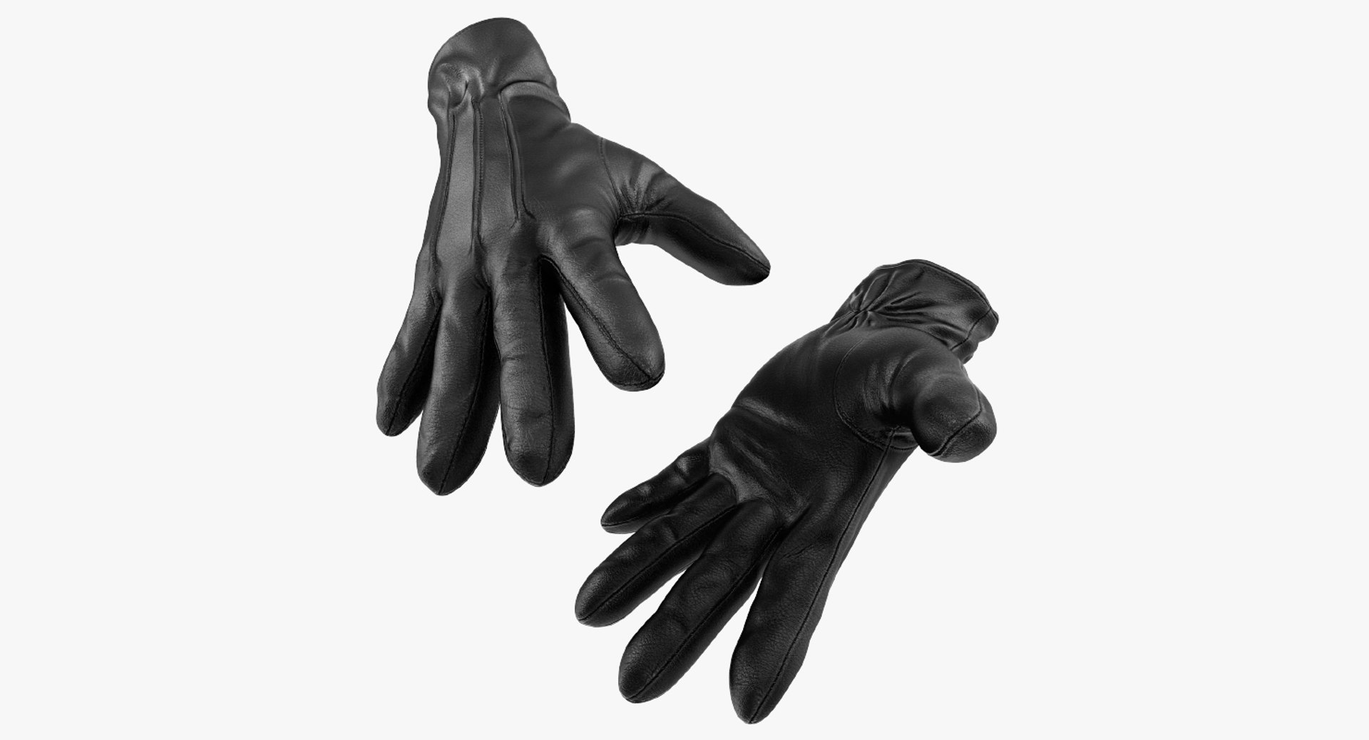 Leather Gloves Black 3D model preview