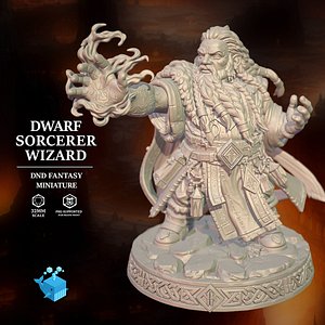 Dwarf Sorcerer Wizard S32mm DND Miniature Pre-Supported STL