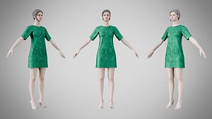 Dress 46 Emerald Velvet Green With Design 3D model