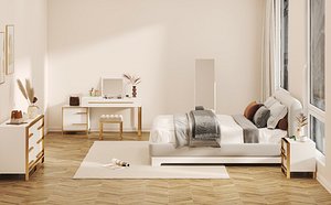 Modern Luxury White Dressing Table with Stool and Side Cabinet