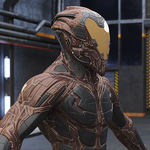 Futuristic Armored Character Rigged for Cinema 4D 3D