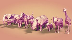 Low Poly Cartoon Animals Figurines Pack