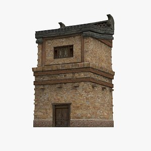 3D Ancient Yellow mud houses in Asia