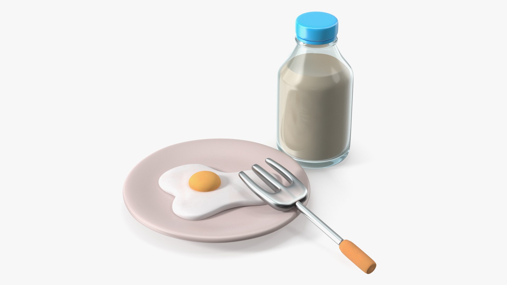 Cartoon Egg and Milk Breakfast Plate 3D model preview