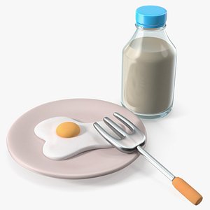 Cartoon Egg and Milk Breakfast Plate
