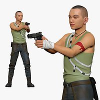 001125 skinhead man with pistiol