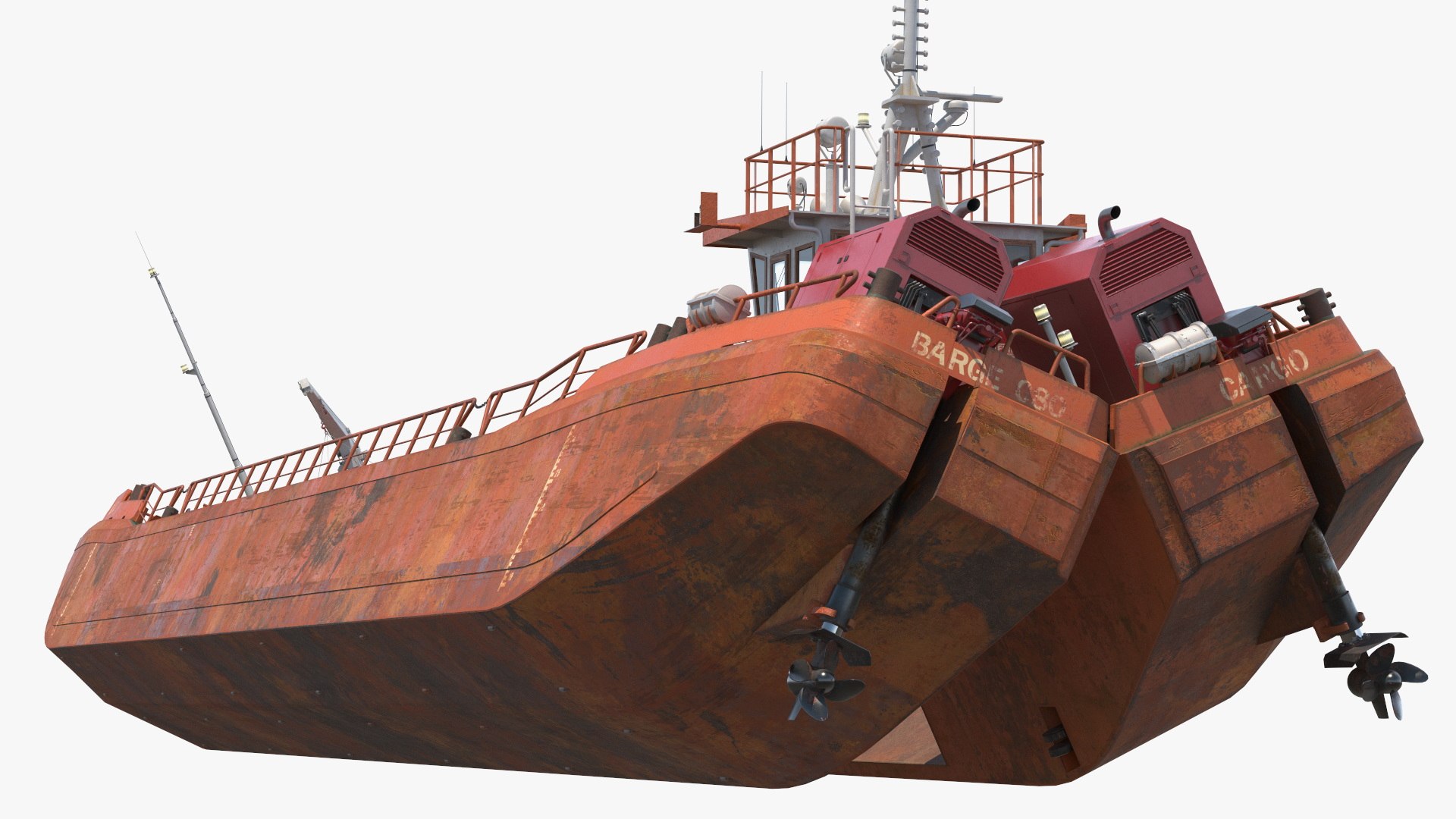 3D Model Split Hopper Barge Rusty Orange Rigged For Cinema 4D ...