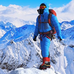 3D Fully Equipped High Altitude Climber Blue Rigged