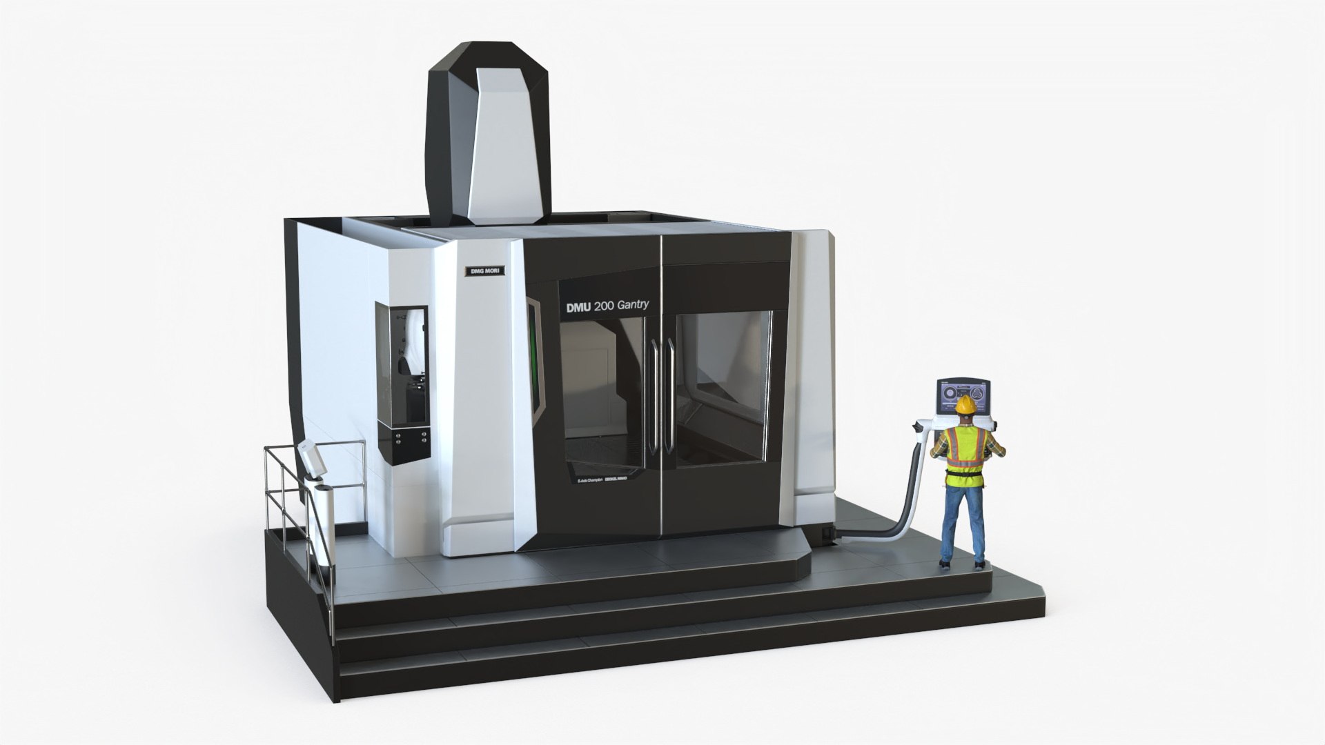 DMU 200 Gantry CNC Machine with Operator 3D model preview