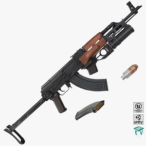 AKMS Light Machine Gun 10 Wood All PBR Unity UE Textures 3D