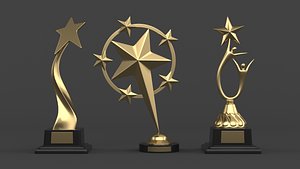 3D Gold Trophy Cups