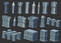 100 Low-poly medieval fantasy castle and fortress kitbash IMM Zbrush brush set obj and fbx files