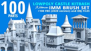 3D 100 Low-poly medieval fantasy castle and fortress kitbash IMM Zbrush brush set obj and fbx files model