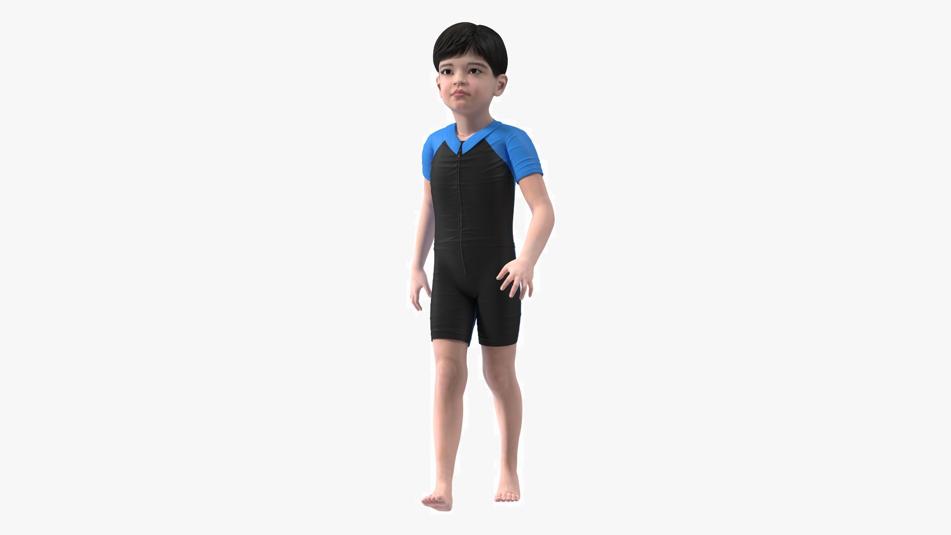 Asian Child Boy Swimwear Rigged for Cinema 4D 3D model preview