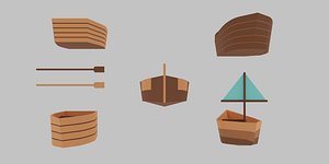 Wooden boats with separate oars