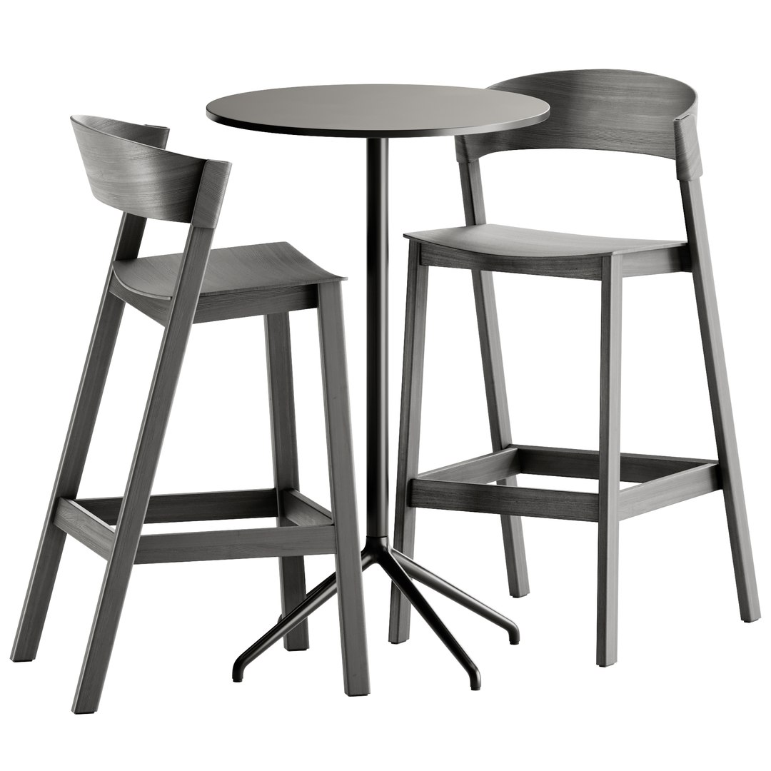 3D Cover Bar Stool and Still Cafe Bar Table Round 65 by Muuto model