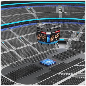 Detailed Boxing Ring With Bleachers