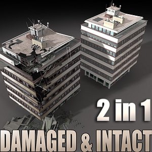 3d model destroyed building 2 intact