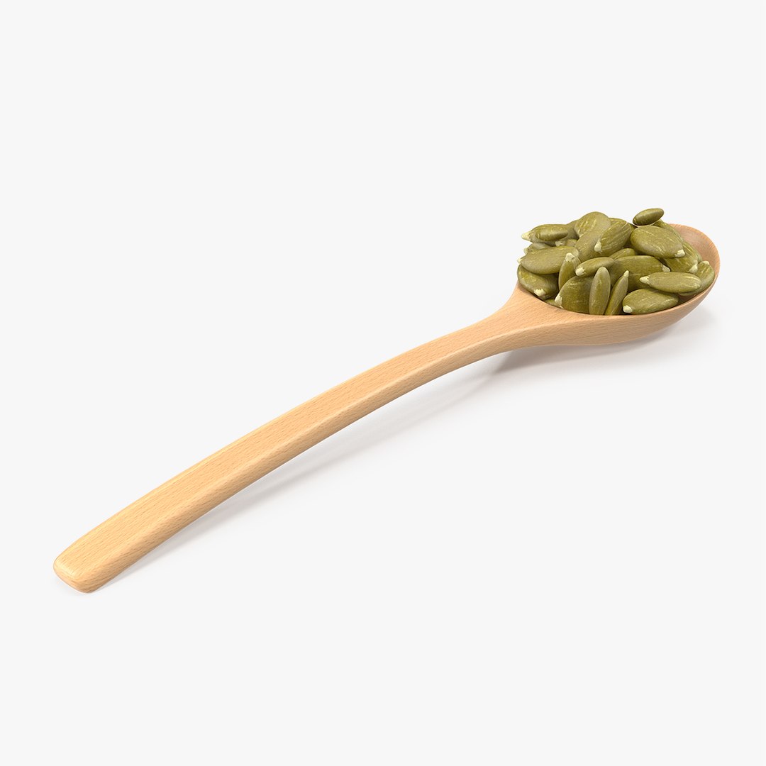 Wooden Spoon with Peeled Pumpkin Seeds 3D model preview