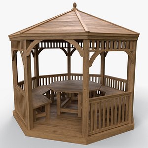 3D model PBR Wooden Pergola Gazebo E1