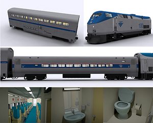 3d model of amtrak locomotive carriages