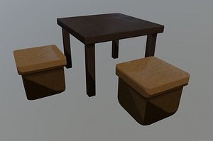 3D wooden table chairs