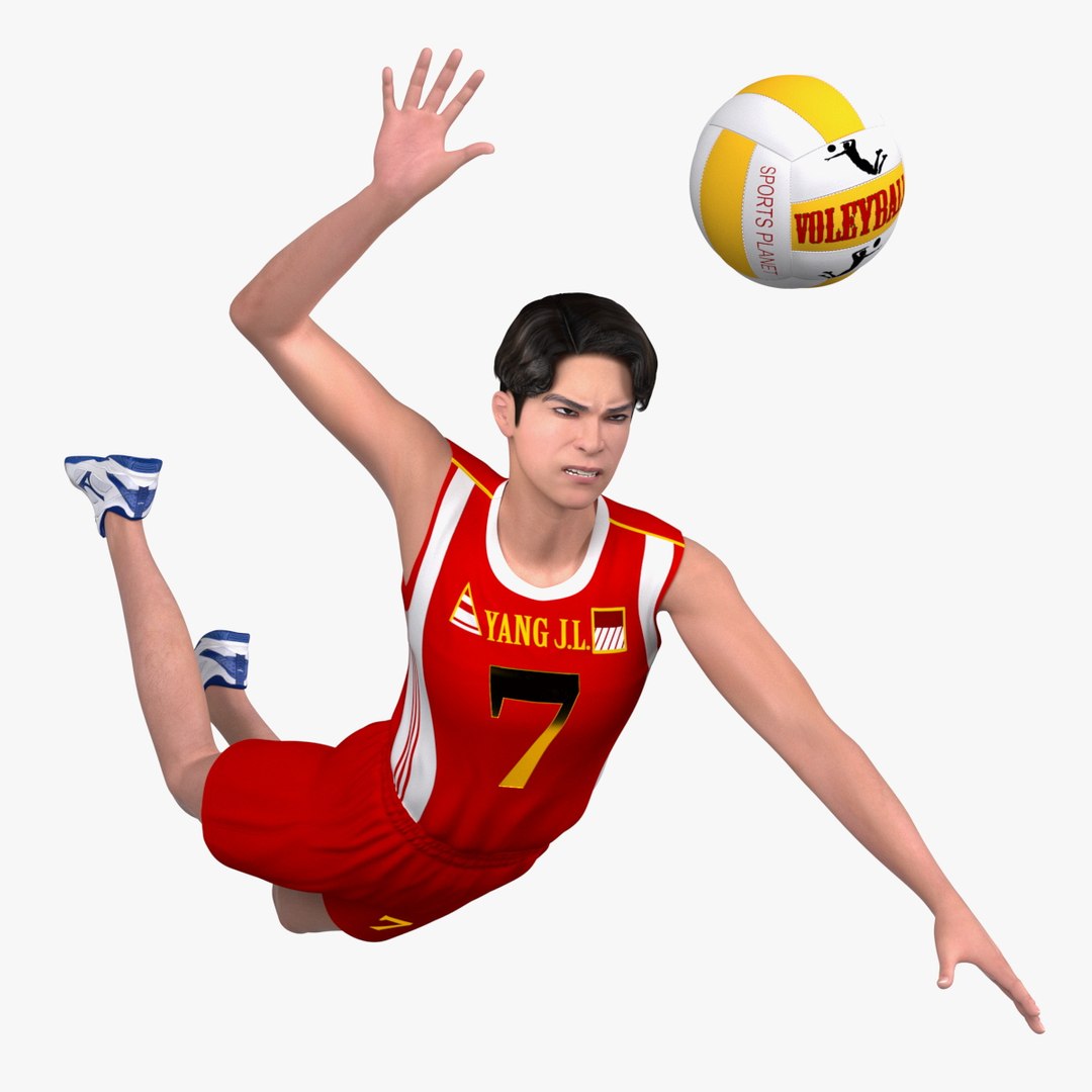 Chinese Volleyball Player With Ball 3D model preview