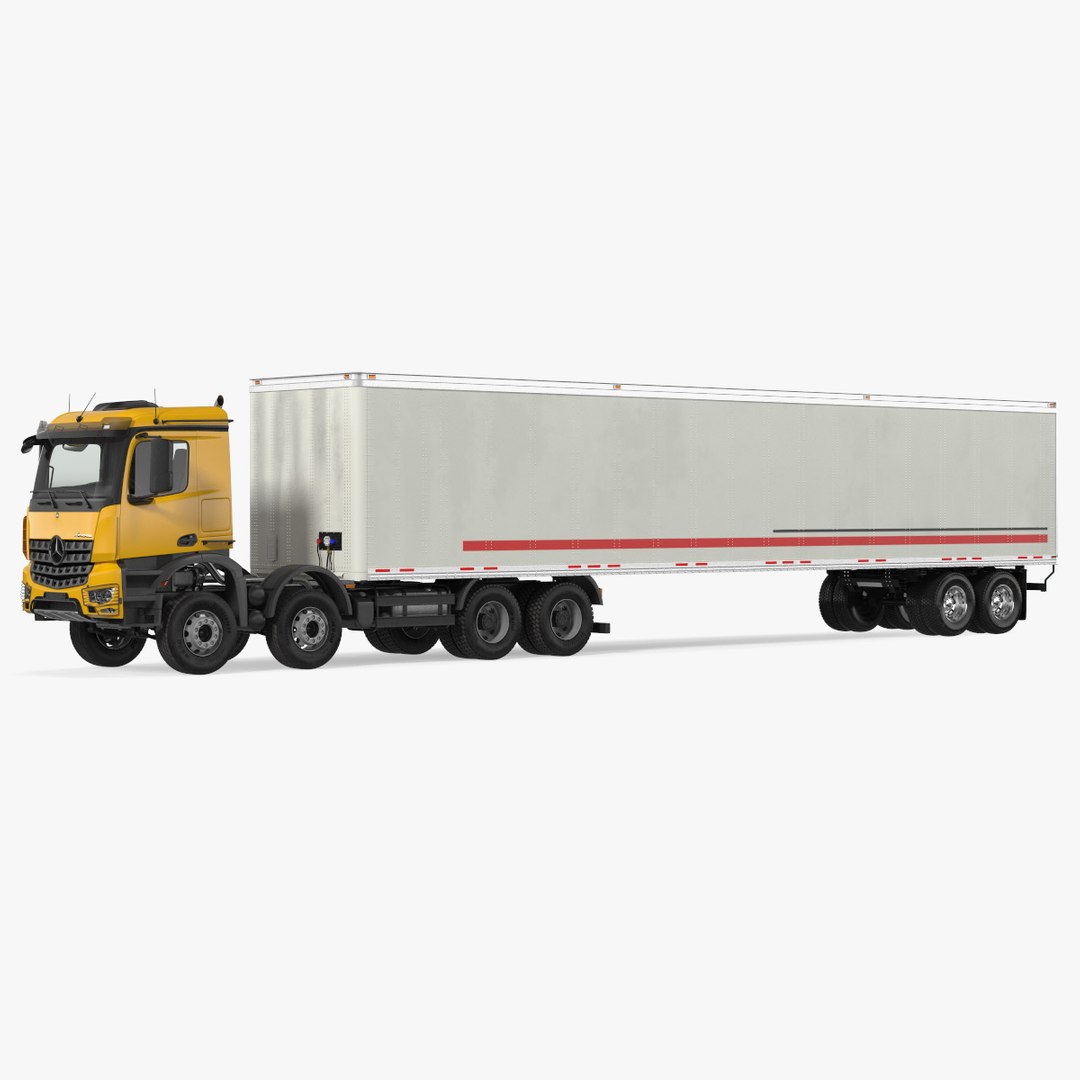 Mercedes Benz Truck With Semi Trailer Rigged 3D model preview