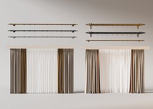 3D Double Panel Curtains Set Curtain Rod