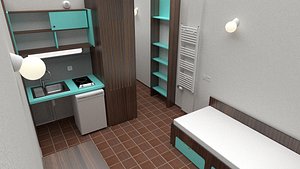 3d model student apartment bedroom