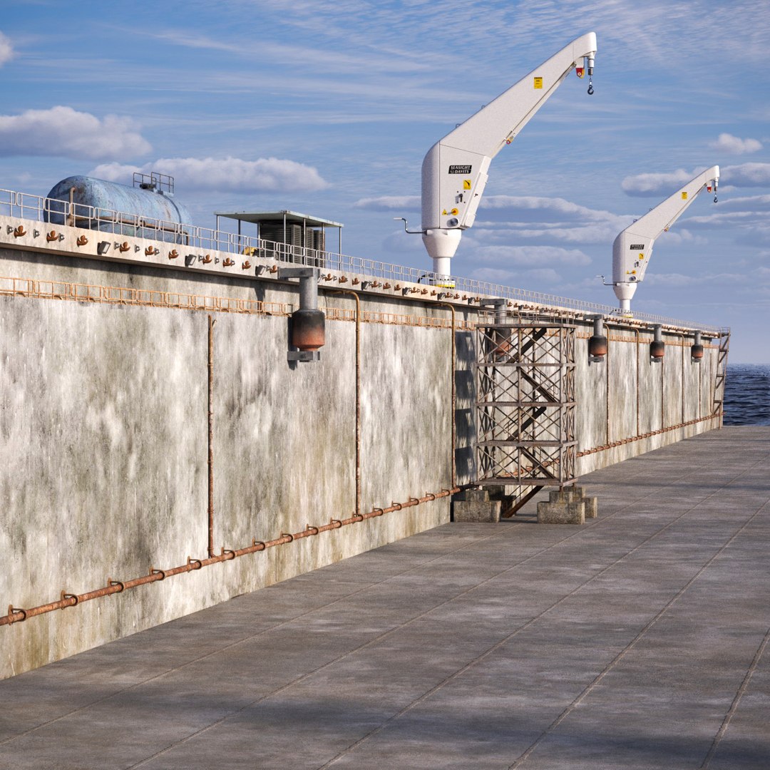 Seasight Davits Cranes Installed in Ship Dry Dock 3D model preview