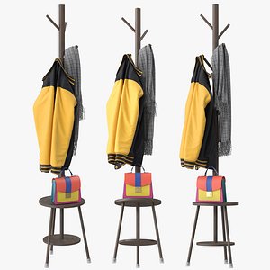 Wooden Coat Rack with 8 Hooks Vintage Coat Rack 3D model