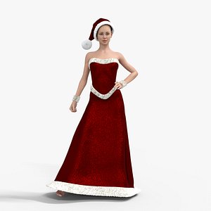 Female Santa Dress Gown Outfit Low-poly 3D model