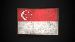 Old Picture Frame With Singapore  Flag - Game Ready PBR Low-poly 3D Model