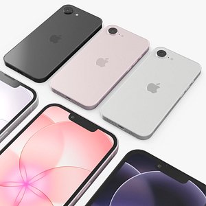 Apple iPhone 17e Smartphone Set 3 Colors 3D model