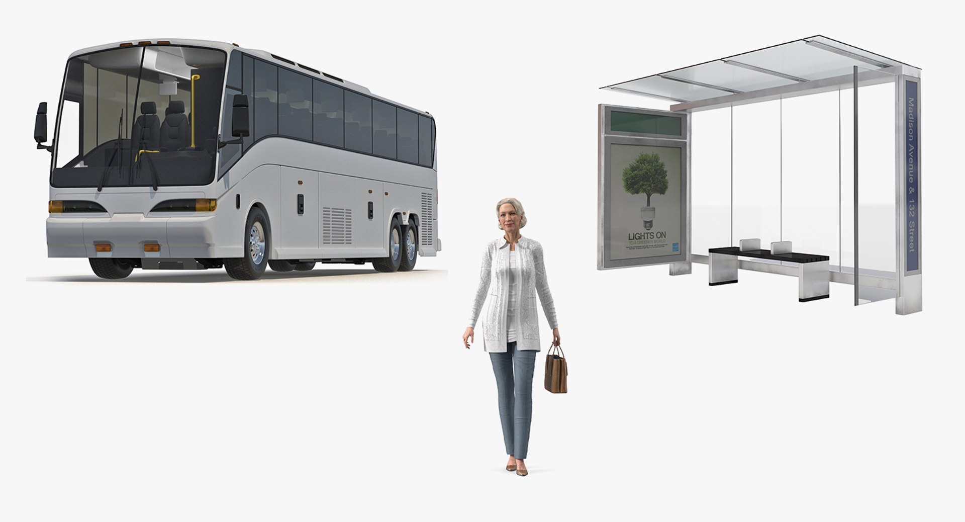 Bus Stop with Elderly Lady Rigged Collection for Maya 3D model preview