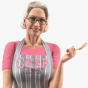 Elderly Woman Wearing Kitchen Apron Rigged for Cinema 4D