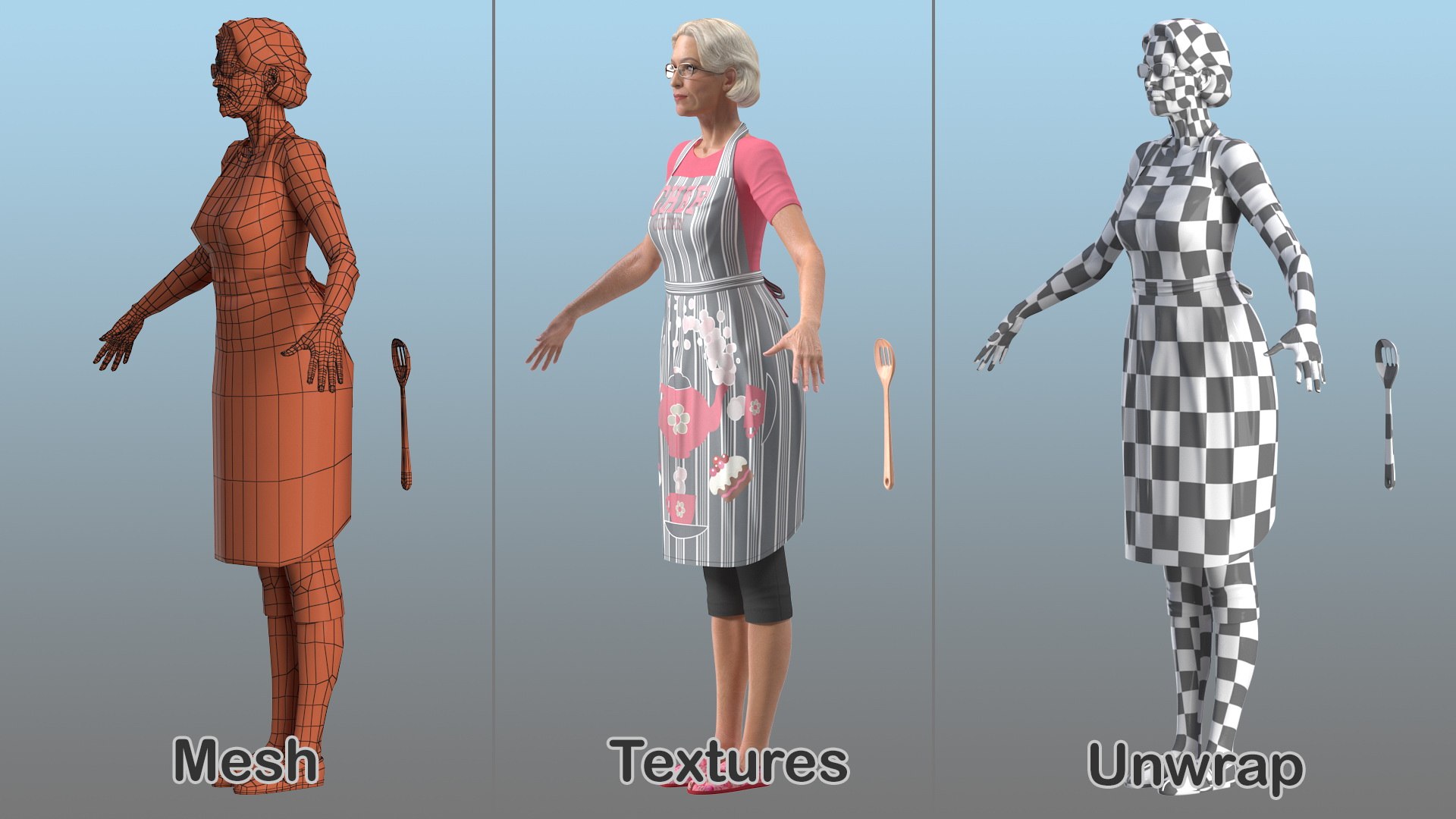 elderly woman wearing kitchen 3D model https://p.turbosquid.com/ts-thumb/rV/m85hrv/oP5bjgiG/elderlywomanwearingkitchenapronriggedvray3dmodel026/jpg/1597052897/1920x1080/fit_q87/d85539b10d41dd1a0925764c4a6e998ca2bbbb9f/elderlywomanwearingkitchenapronriggedvray3dmodel026.jpg