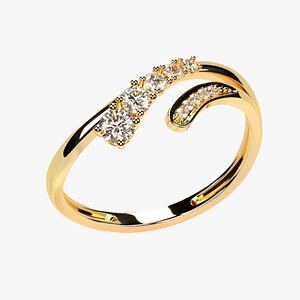 Diamonds Line Fashion Gold Ring 3D model