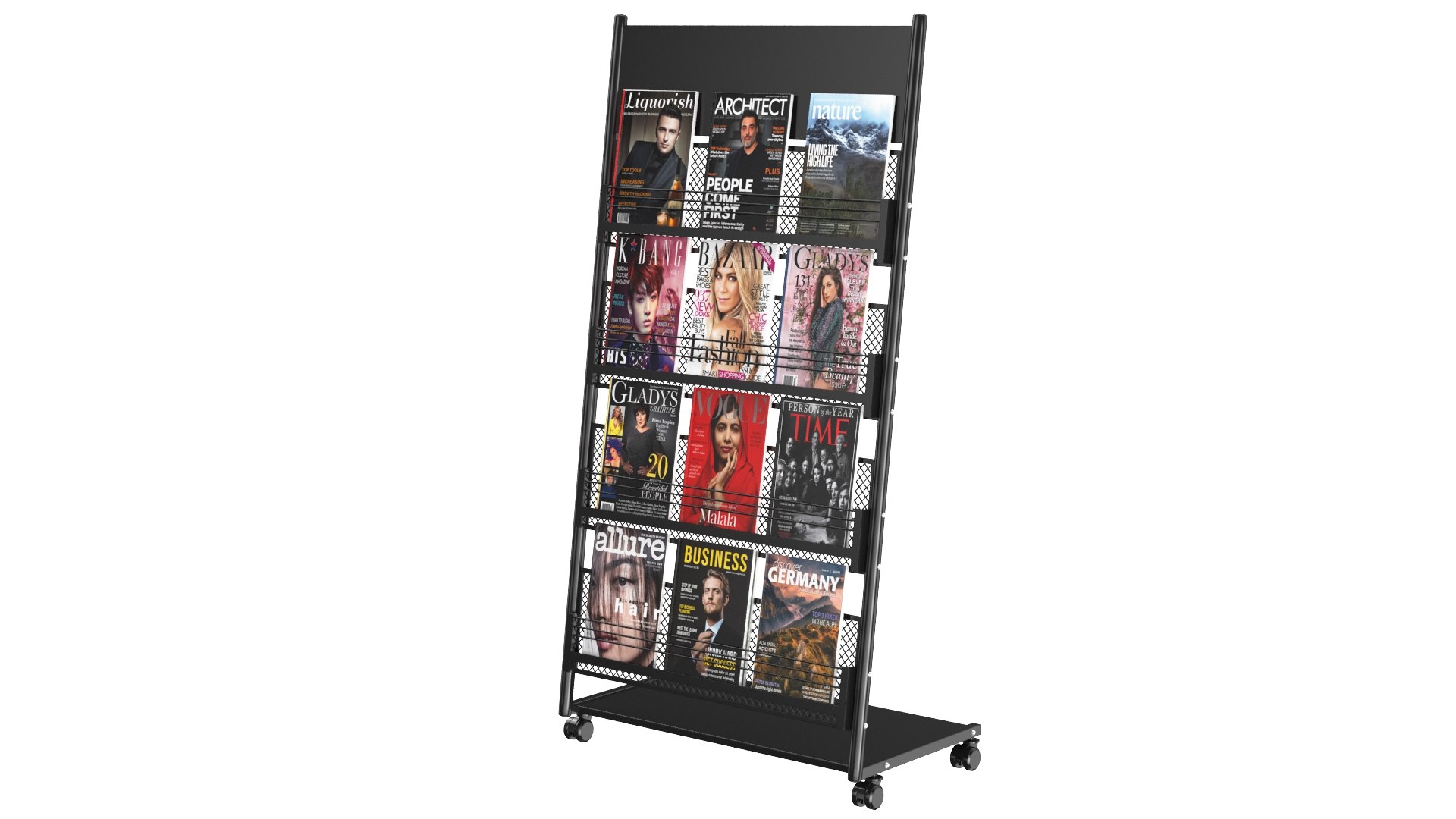 Detailed Magazine Rack With Magazines 03 3D Model - TurboSquid 2131516