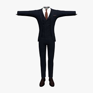 Men Navy and White Striped Business Suit Jacket Trousers Shoe