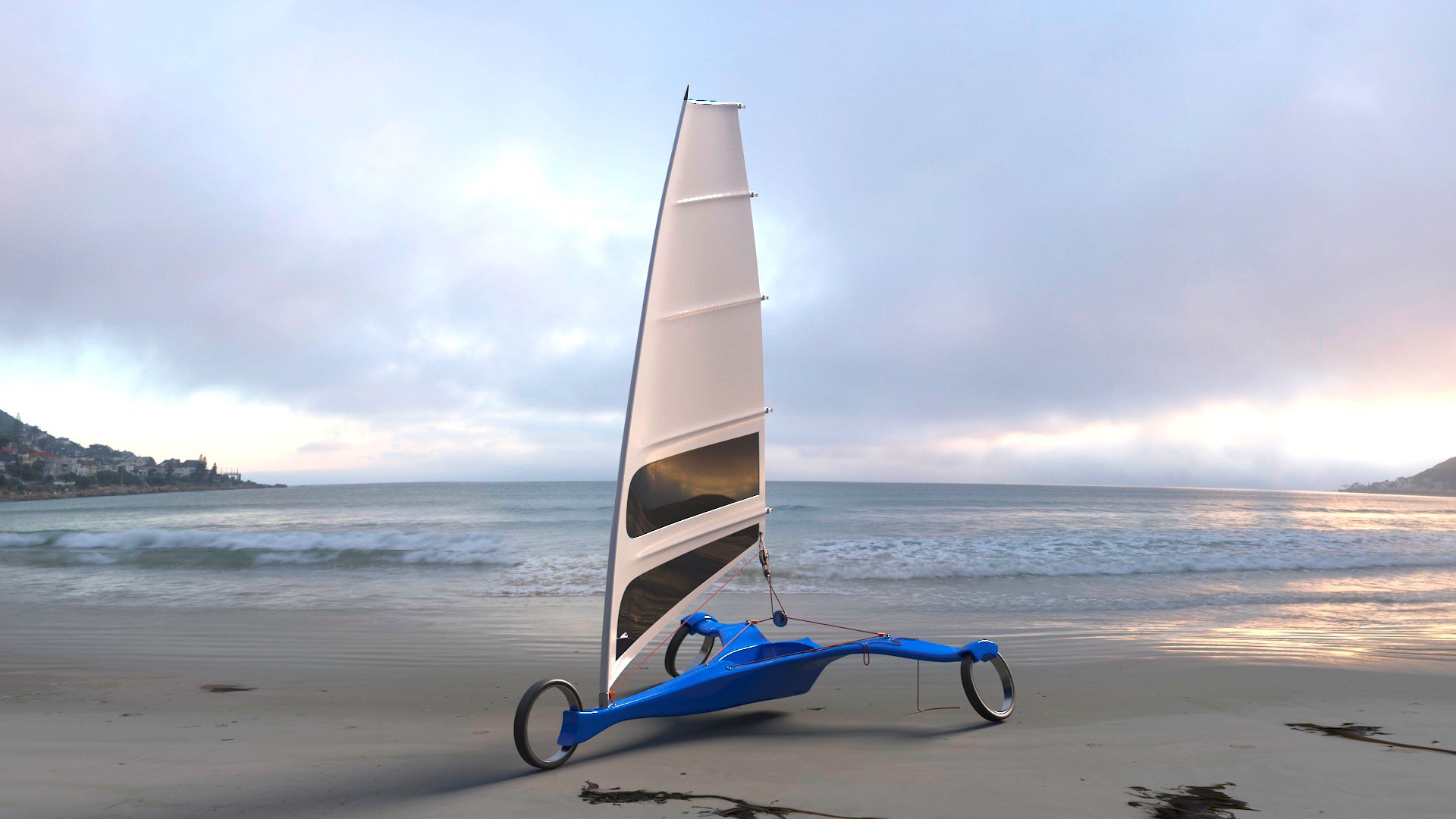 Futuristic Land Sand Yacht Blue 3D model preview