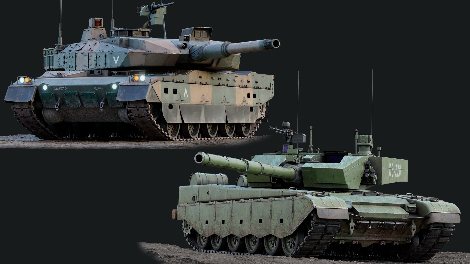 3D 10 Rigged Modern Tanks Megapack https://p.turbosquid.com/ts-thumb/rW/fTwQvO/qY/type10_type99_1/png/1696615827/1920x1080/fit_q87/8503fed5e7d1af20fbe9a1017cfc3adf8911b79d/type10_type99_1.jpg