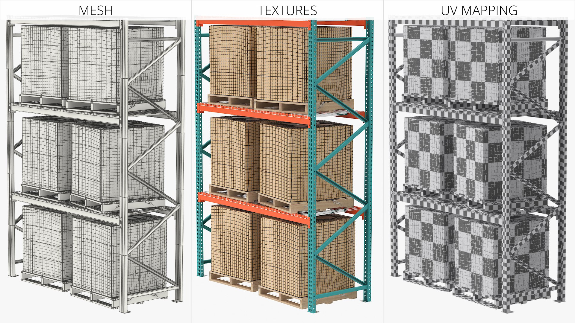 3D Heavy-Duty Pallet Racking With Net-Wrapped Cargo Green - TurboSquid ...