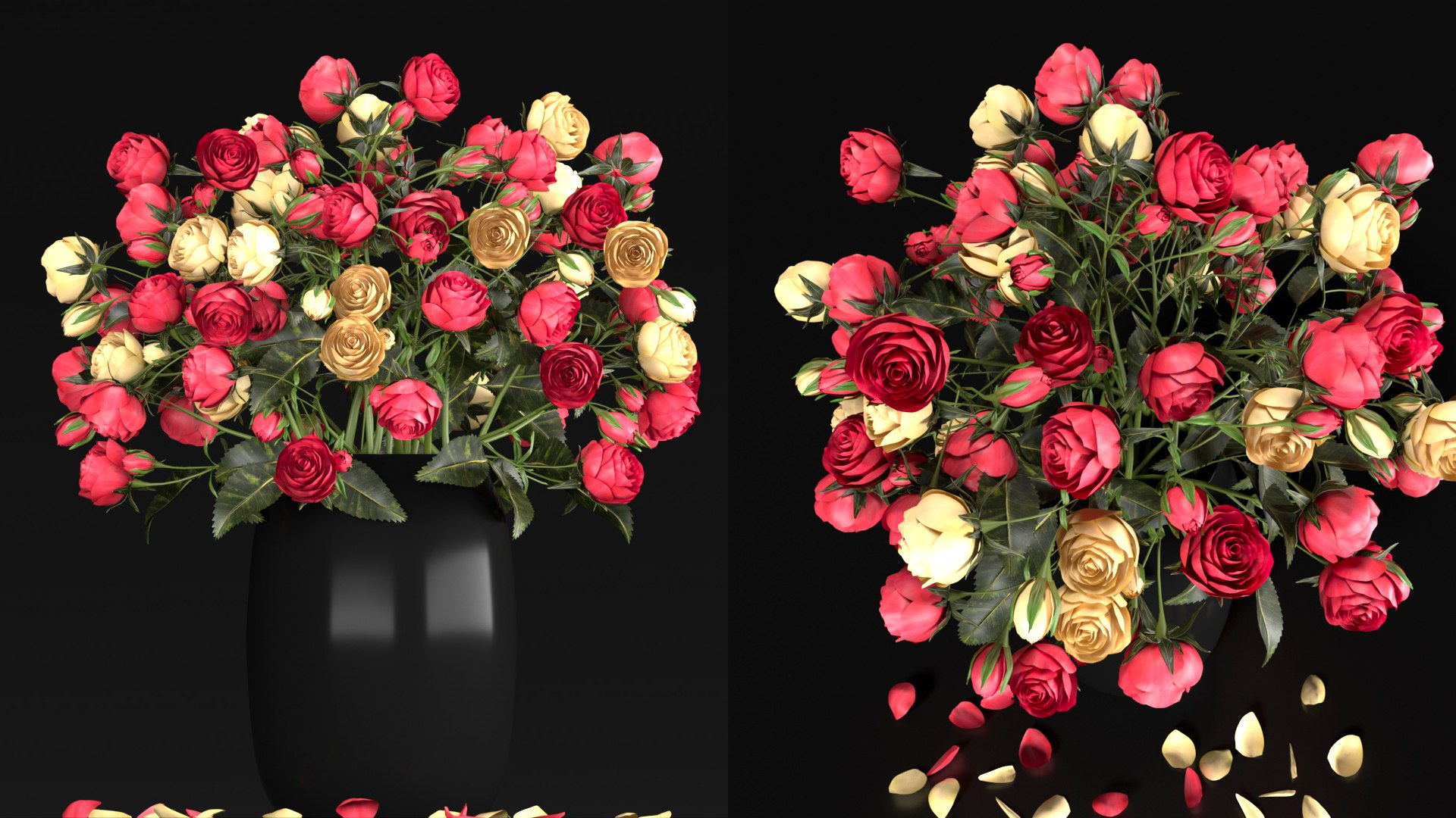 3D Bouquet Of Red And Yellow Roses Model - TurboSquid 2386669
